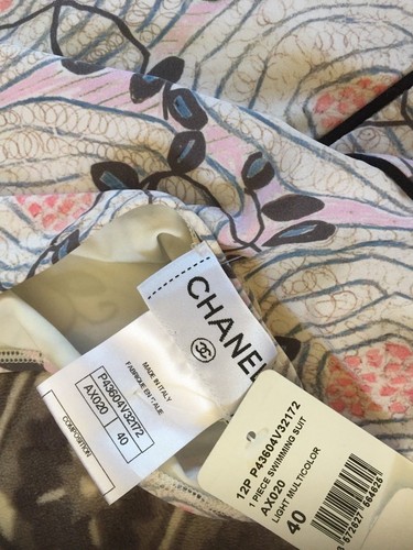 CHANEL 12P VINTAGE NEW TAGS ECRU MULTICOLOR CC LOGO One-piece Swimsuit FR40-38 - Picture 7 of 11