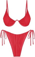 ZAFUL Women's Textured Underwire Bikini Set V Notch High Cut Swimwear Small