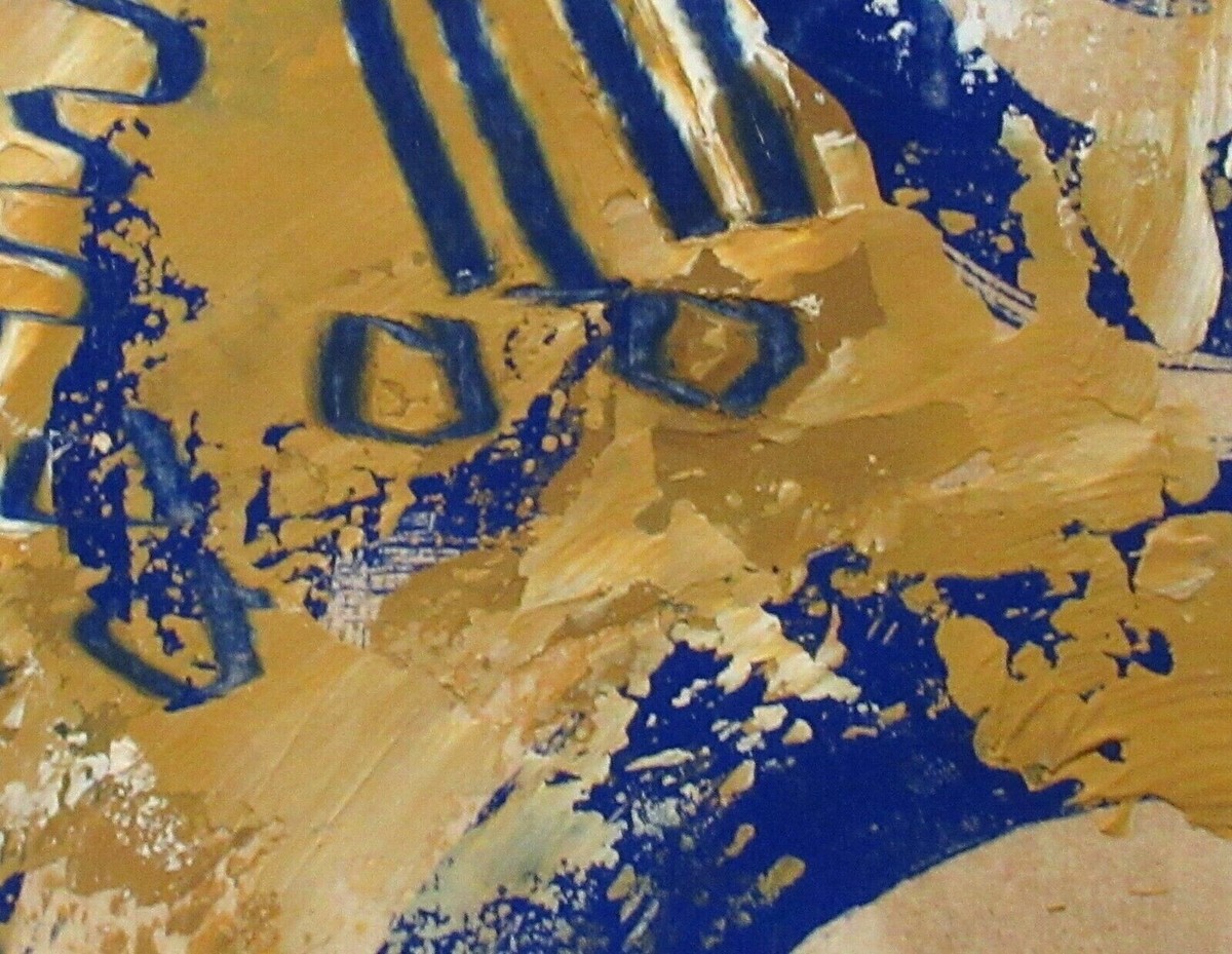 ROSALIA BLASCO ORIGINAL ACRYLIC ON PAPER BLUE ABSTRACT PAINTING