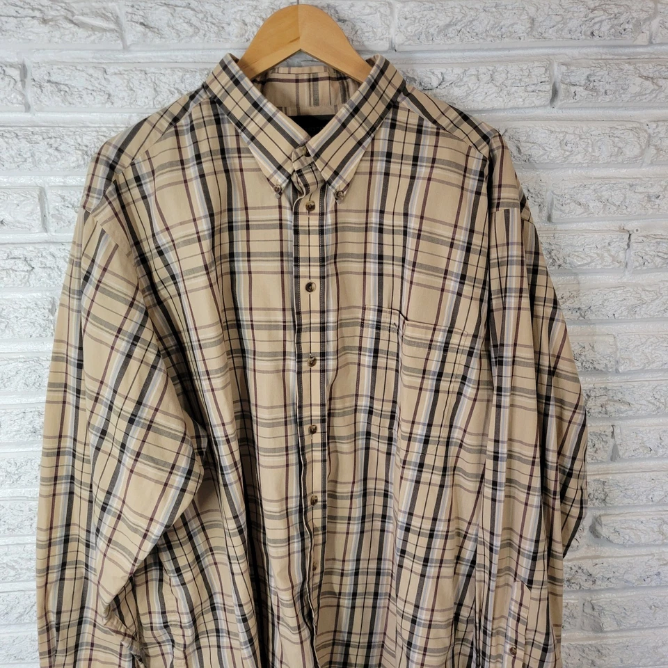 Roundtree Yorke Mens Shirt 3XLT Long Sleeve Wrinkle Free Lightweight Beige Plaid - Image 3 of 4