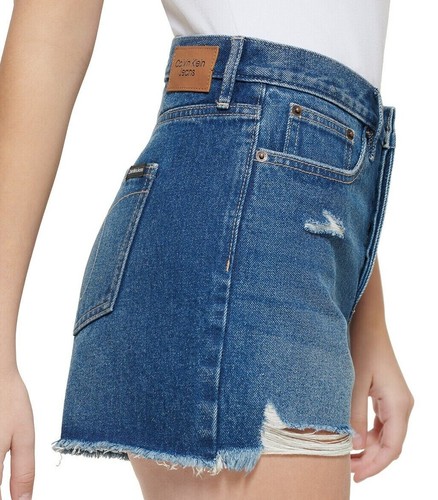 CALVIN KLEIN JEANS High-Rise Button-Fly Raw-Hem Denim Shorts Dark Wash B4HP - Bild 8 von 11