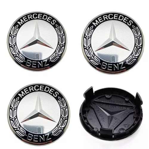 4x Mercedes-Benz Abdeckung Nabenkappe Nabendeckel 75mm Radkappen Schwarz/Chrom - Bild 3 von 6
