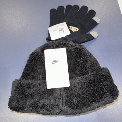 Nike Unisex Youth Beanie Hat Gloves 2 Piece Set, Black, Size- 8/20 Outerwear NWT