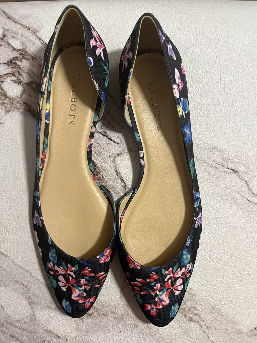 TALBOTS INDIGO BLUE EDISON HALF D ORSAY FLORAL FLAT SHOES size 9.5 M
