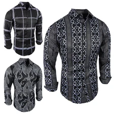 Designer Italian Mens Shirt Floral Luxury Stripe Prints Stretch Slim Fit Button