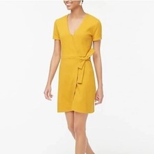 J. Crew Textured Wrap-Style Short Sleeve Yellow Mustard Dress, Size S