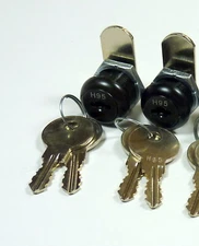 2/Pk 5/8" Double Bitted Black Cam Lock Keyed Alike 2 Keys Cabinet Pinball Game