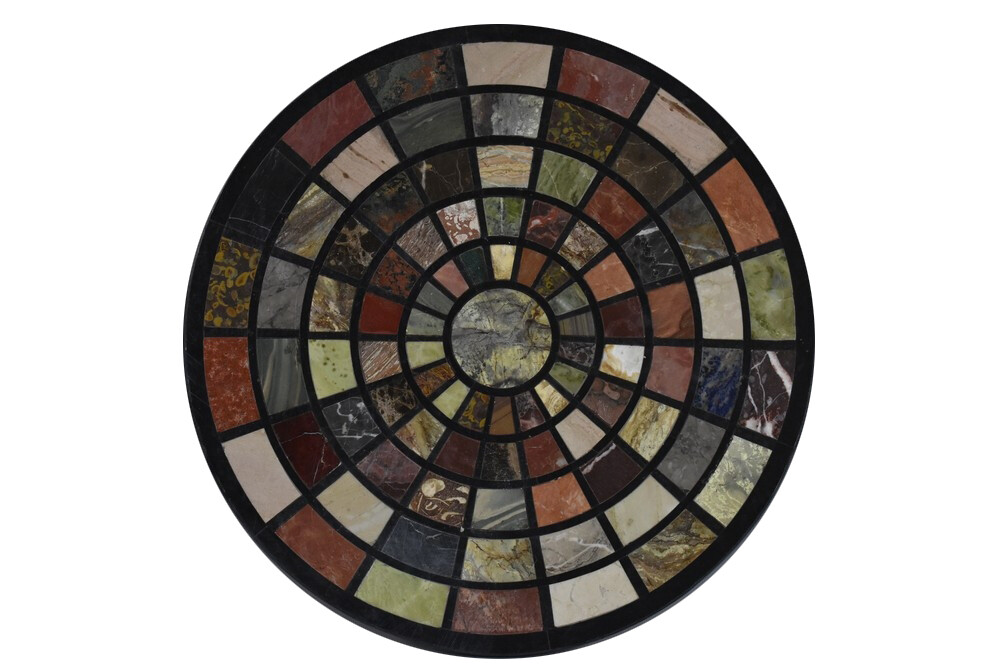 24x24 Marble Table Top with Semi-Precious Stone Inlay Pietra Dura Handicraft