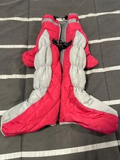 Quilted Pet Winter Jumpsuit with Hood - Pink  Gray Dog Snowsuit Coat large