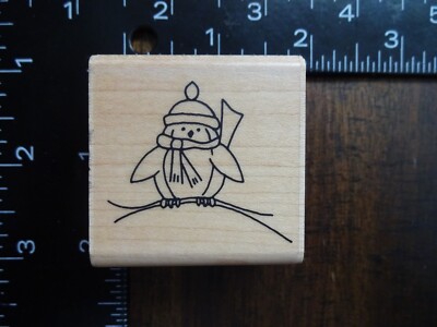 BUNDLED UP CHUBBY BIRD Winter Snow Rubber Stamp by A MUSE ARTSTAMPS