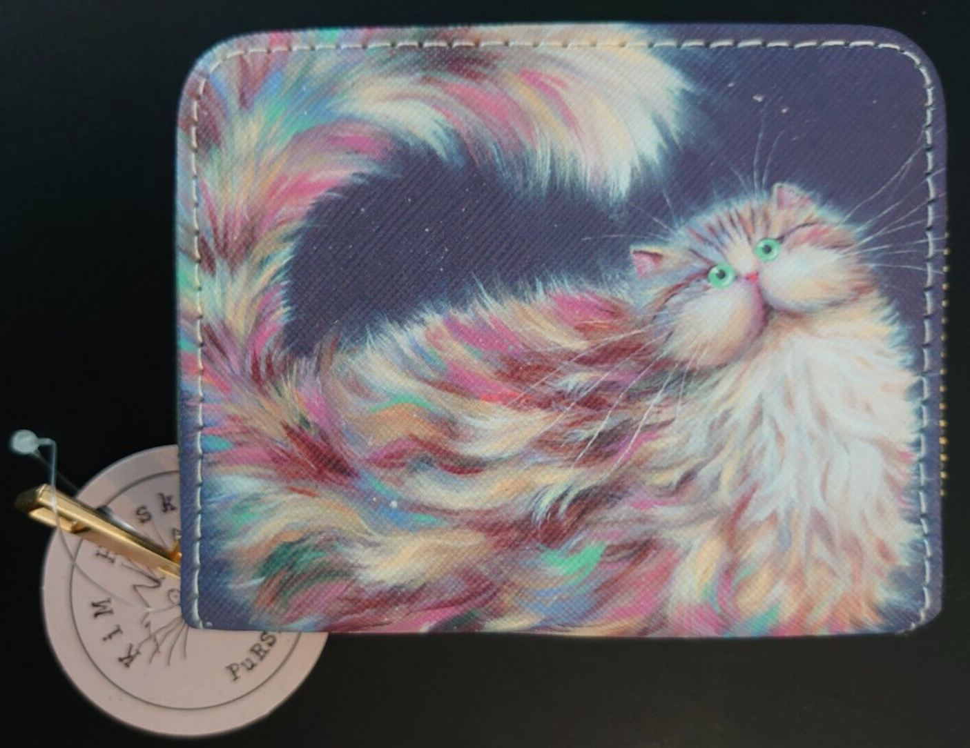 Purse - Kim Haskins Rainbow Cat - Small Size - Zip around 11 x 9 x 2.5cms