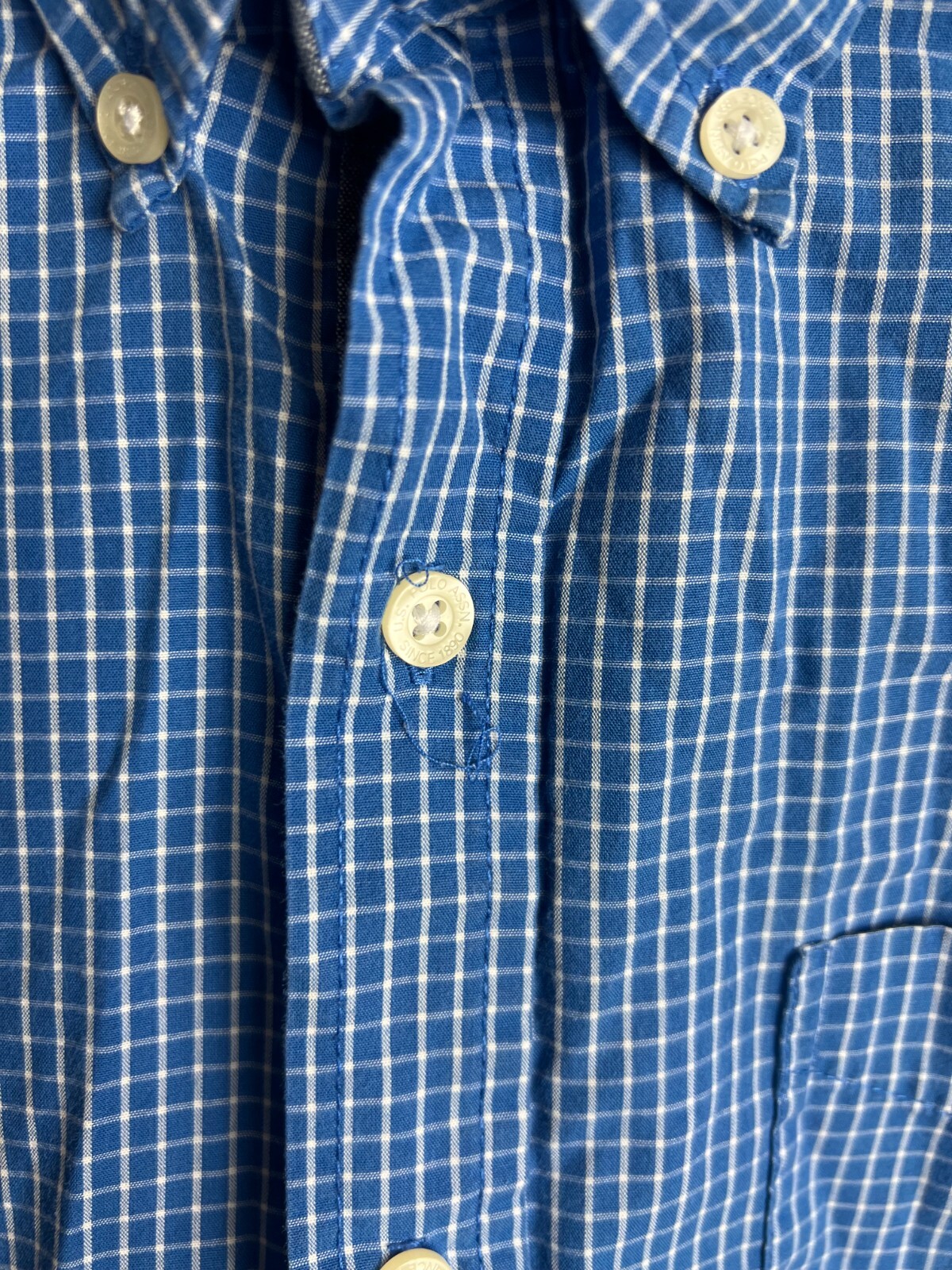 US Polo Association Men Shirt Large Button Down Collar L/S Blue Check Pocket