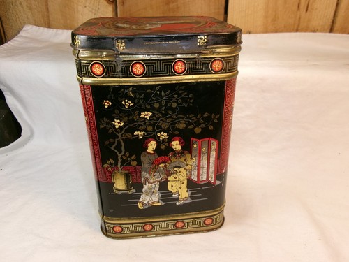 Vintage orientalische schwarze Metall Sammler-Teedose ~ grob - Bild 3 von 9