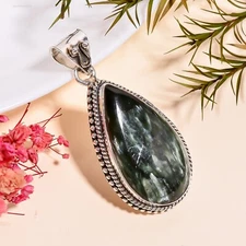 Seraphinite Gemstone Pendant 925 Sterling Silver Handmade Wonderful Gift PG562