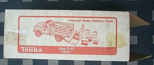 VTG COLLECTIBLE TONKA PRESSED STEEL CHEVRON STAKE DELIVERY TRUCK 3100 MIB, NOS - Picture 2 of 6