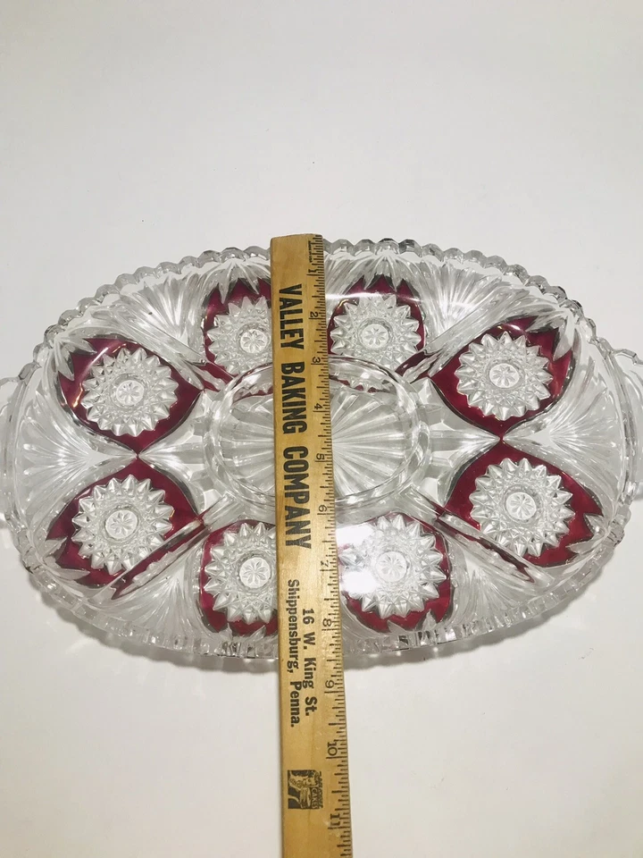 VINTAGE Glass Ruby/Cranberry Red Flash Sectioned Oval Divided Relish Tray - Image 3 of 4