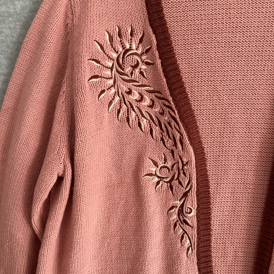 Bob Mackie Long Cardigan Sweater Women's Large Embroidered Lagenlook Duster Pink - Image 2 of 4