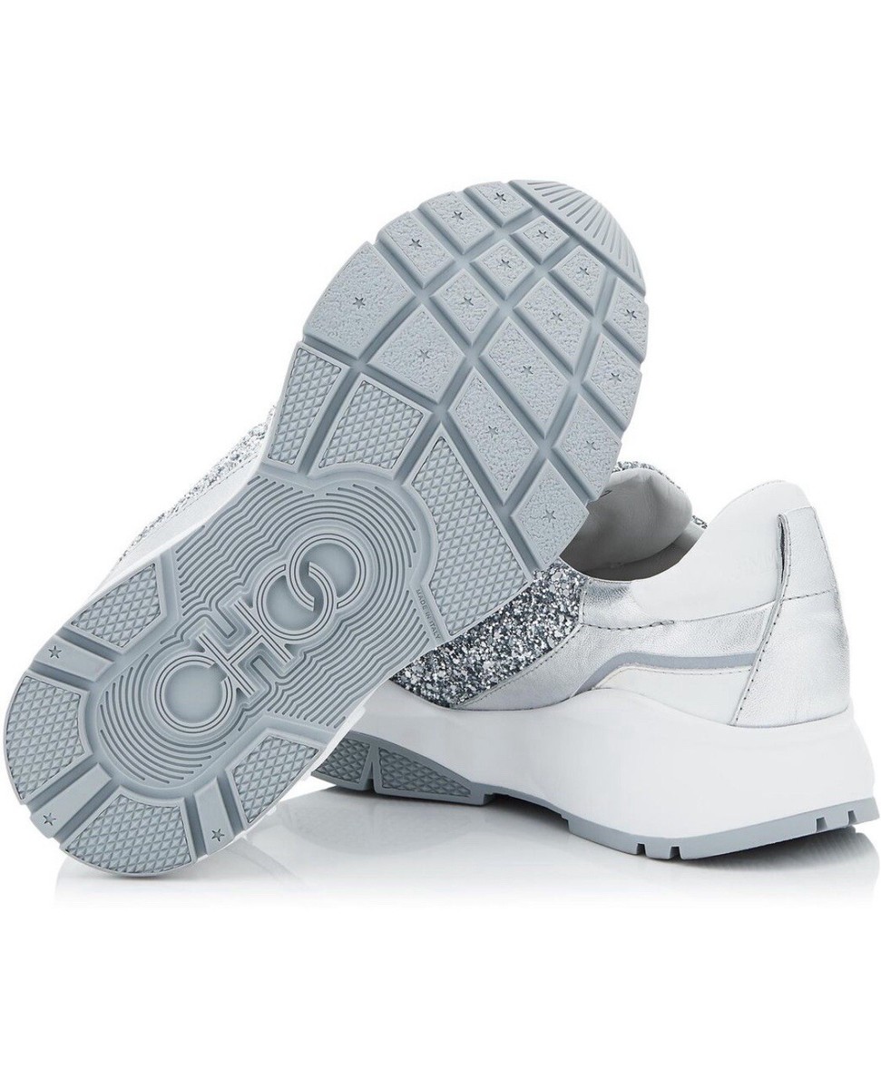 JIMMY CHOO LUXURY*RARE* RAINE White/Silver Glitter Nappa Leather