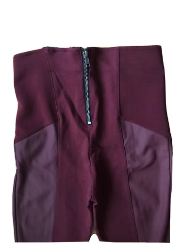 H&M MAROON STRETCH KNIT FAUX LEATHER PANEL LEGGINGS TROUSER XS UK 8 EU 34 BNWT - Picture 8 of 8