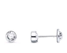 Pendientes oro 18k 750 Mls. Oro Blanco. Cierre Rosca. Con Circonitas 4 MM. 