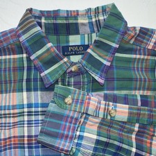 POLO Ralph Lauren 2XB shirt plaid madras blue green purple Big Tall mens Oxford
