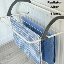 Image of 6 Bar Radiator Airer. Stainless Steel. Folds down - Space Saving. White.