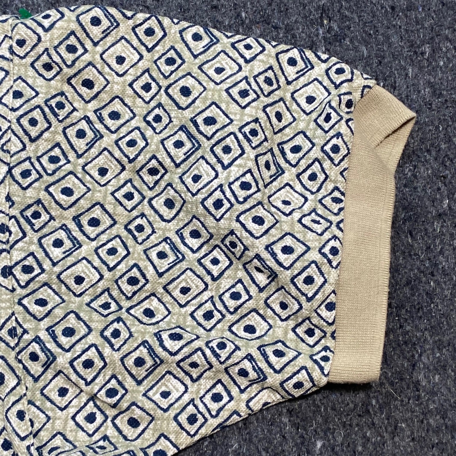 Pacific Scene Geometric Retro Men 4X Cotton Short Sleeve Polo Shirt Tan Navy image 5