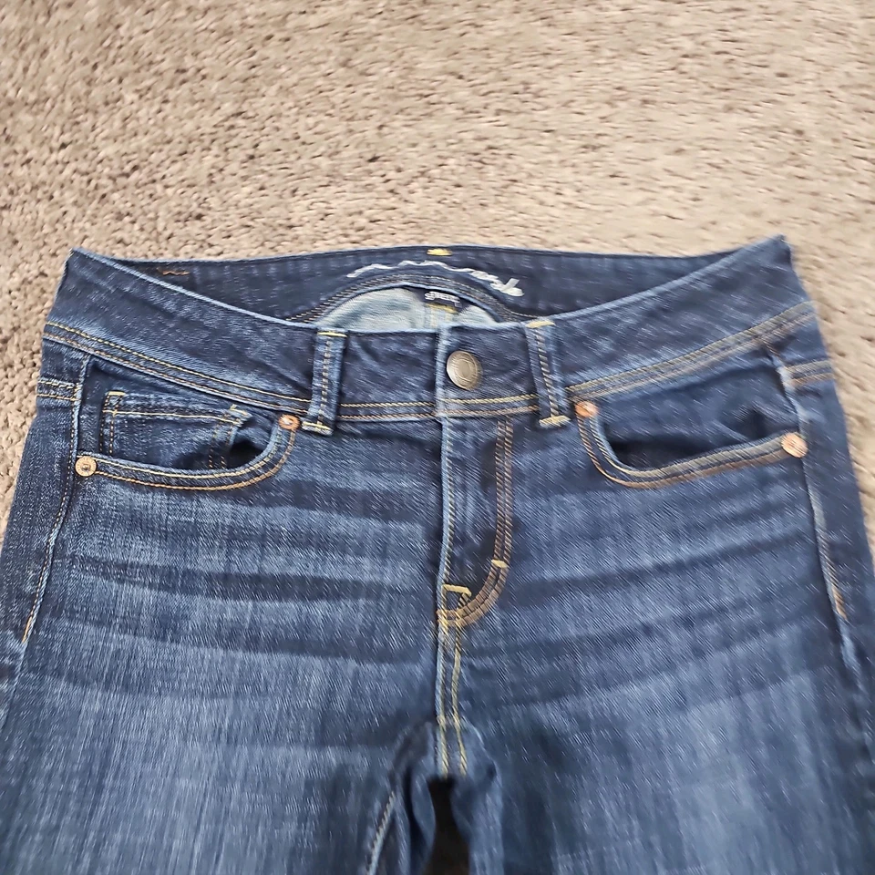 American Eagle Jeans Womens 8 Long Boot Cut Stretch Low Rise Dark Denim 28x32 - Image 2 of 4