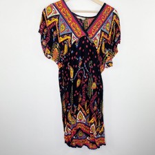 Magazine Dress Women’s Small Boho Paisley Tribal Print Rayon Short Sleeve V-Neck