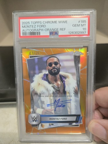 2025 Topps Chrome WWE Montez Ford Orange Reflector Auto /25 #185 PSA 10  Pop 1 