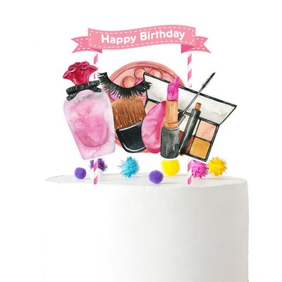 Chic Makeup Cake Topper Glamorous Beauty Birthday Fashionable Cosmetics Themed