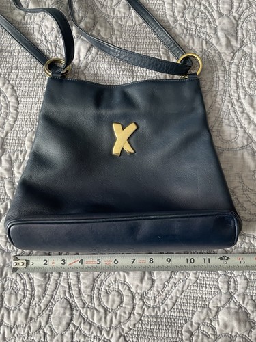 Vintage Paloma Picasso Leather Purse Black Heavy Gold Metal Long Chain or Double - Picture 3 of 7