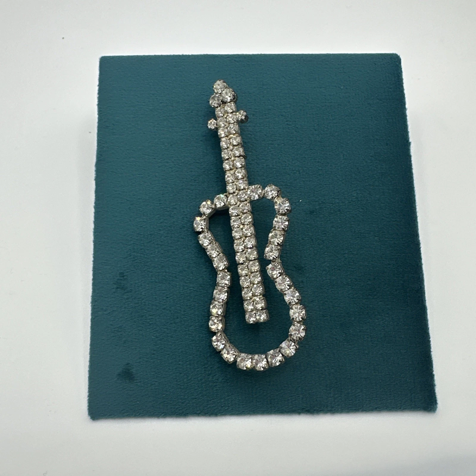 Bijoux Fantaisie Broche guitare Argentée Avec Strass