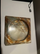 VINTAGE ASHTRAY SOLID MARBLE TAN BROWN CIGARETTE LARGE HEAVY