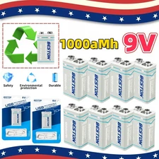 9V BESTON 1000mAh Li-ion Rechargeable Batteries 9-Volt USB Charging Battery Lot