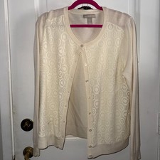 BANANA REPUBLICS XL Ivory Lace Front Buttoned Cardigan Wool Blend Sweater