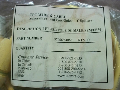 TPC Wire & Cable 97066/64066 M/F/FY Splitter Cordset Rev. D-Factory Sealed P
