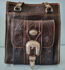 American West Brown Hand Tooled Leather Handbag Western Satchel