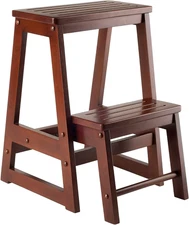 Beech Wood Double Step Stool, Antique Walnut (94022)