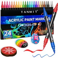 24 Colors Acrylic Paint Pens, Dual Tip Acrylic Paint Markers with Brush Tip a...