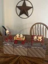 Avon Flocked Teddy Bears Lot Of 3 Vintage Red Metal Christmas Ornaments