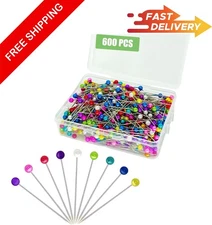 600PCS Sewing Pins for Fabric, Straight Pins with Colored Ball Glass Head