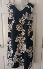 Bonmarche Women's Blue Lined Floral Shift Dress Size 18 Zip Up Back