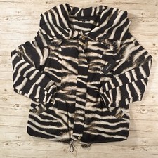 CHAUS Women's Medium Zebra Print Funnel Collar Jacket Black Beige NWT