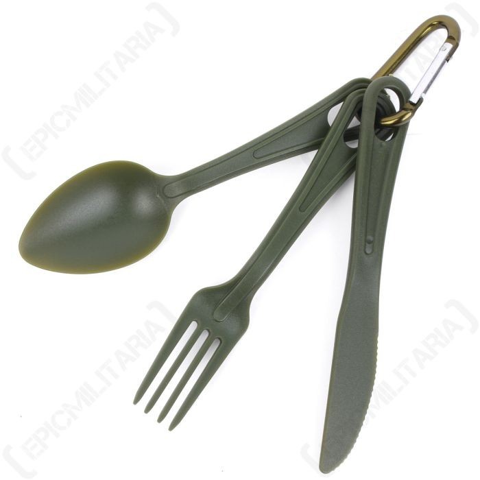 Juego de cubiertos de plástico para camping - Olive Drab - 15,5 cm de longitud - Ligero