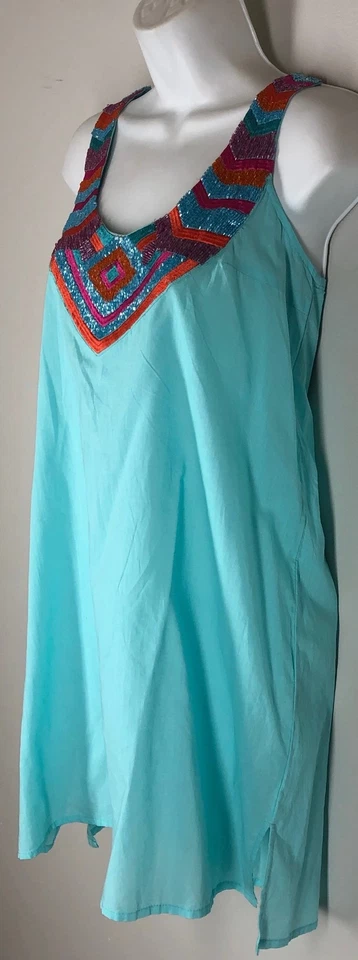 Vestido de playa Mud Pie Cover Up S 4 6 azul turquesa bordado con cuentas informal Foto 2 de 4