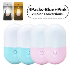 4PCS Plug-In Night Light LED 2 Color Conversions Light Bathroom Kitchen Hallway