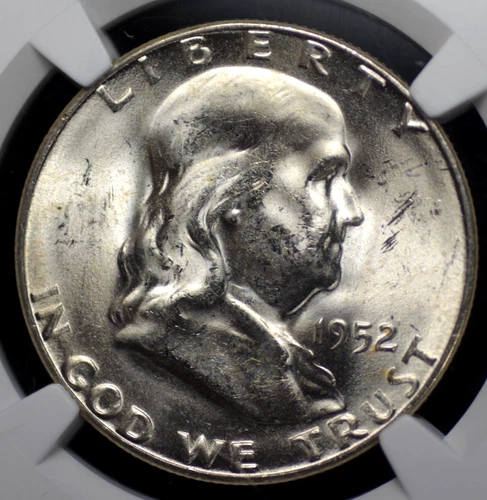 1952 S FRANKLIN HALF DOLLAR NGC MS 63 NICE SATINY WHITE LUSTER, SMOOTH AND