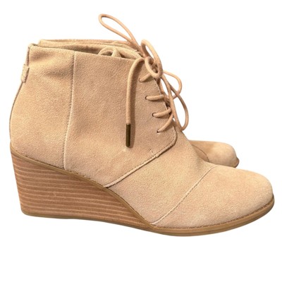 Toms Women's Hyde Suede Wedge Booties Size Sand Beige Sz 7.5 Fall Winter Comfort