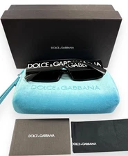 Dolce Gabbana Sunglasses Polished Black White DG Logo DG6187 501/87 Velvet Pouch